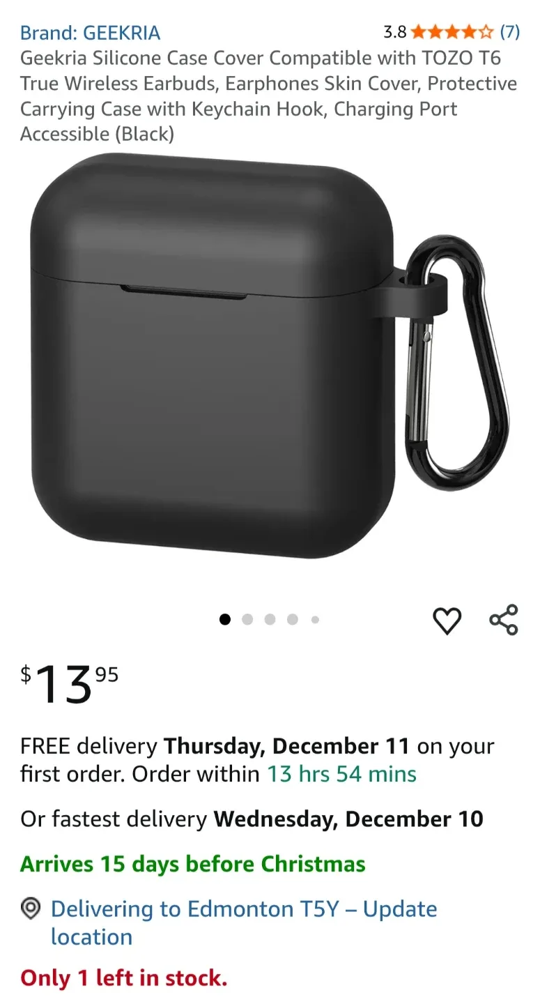 TOZO T6 Black Earbuds Case Cover - New!