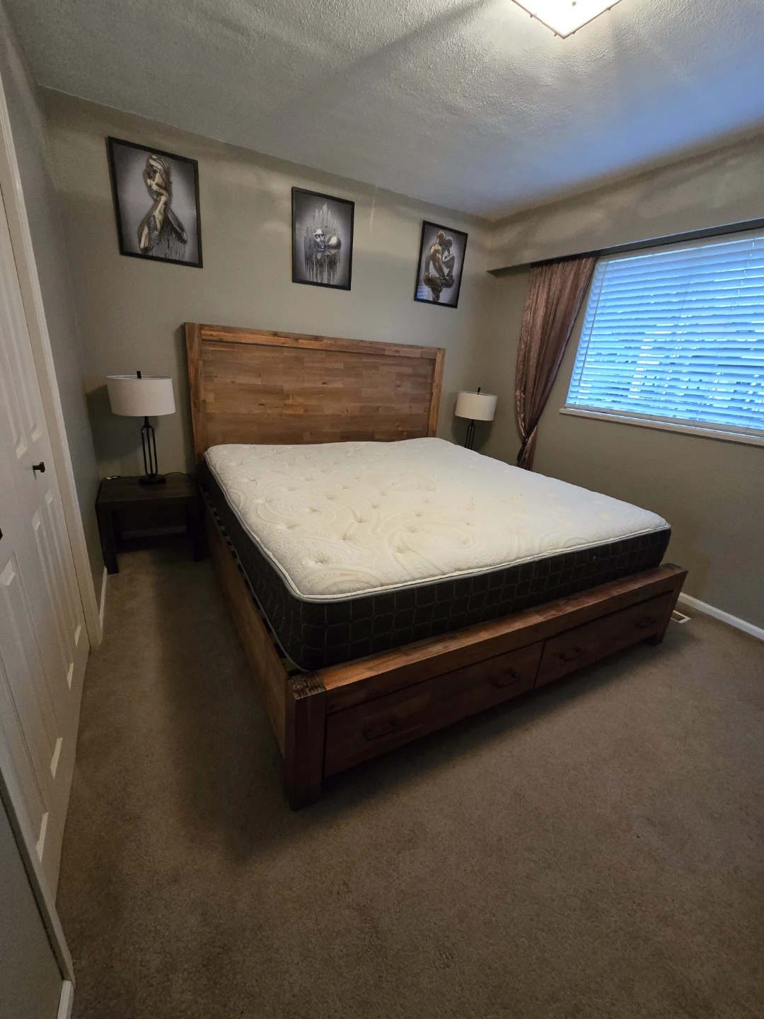 Wood Bedroom Set - King Bed, Dresser, Mirror