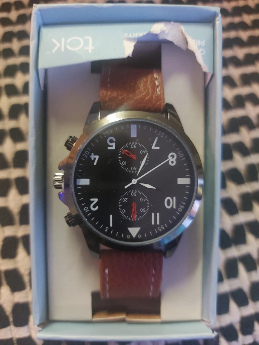 tck Quartz Watch with Brown Leather Strap