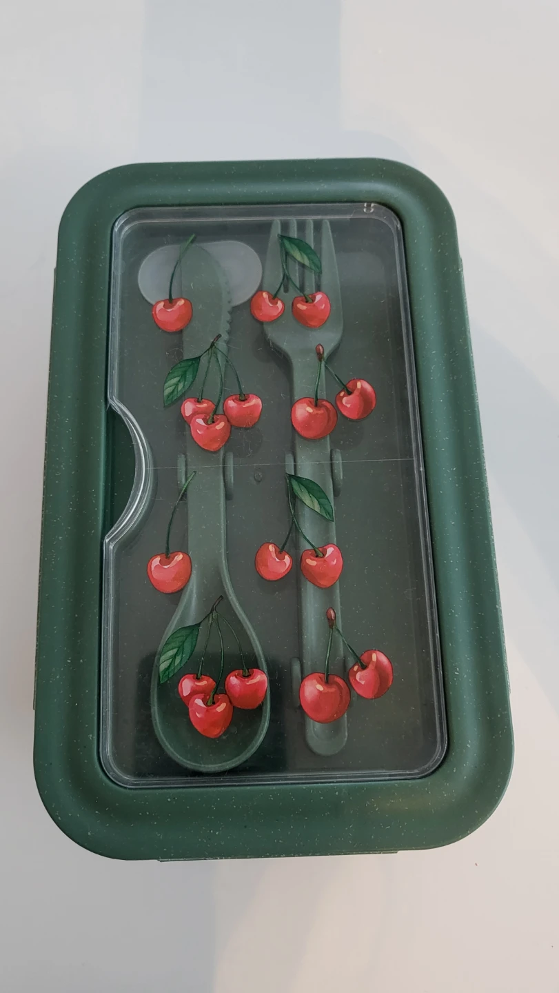 Green Lunch Box with Cherry Design
