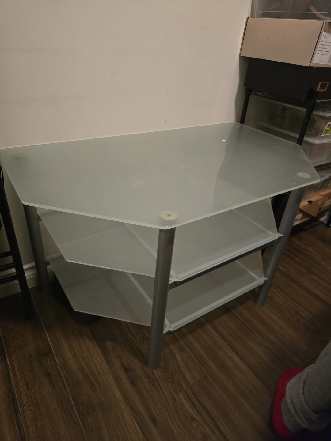 Glass & Metal Corner Shelf Unit or TV stand