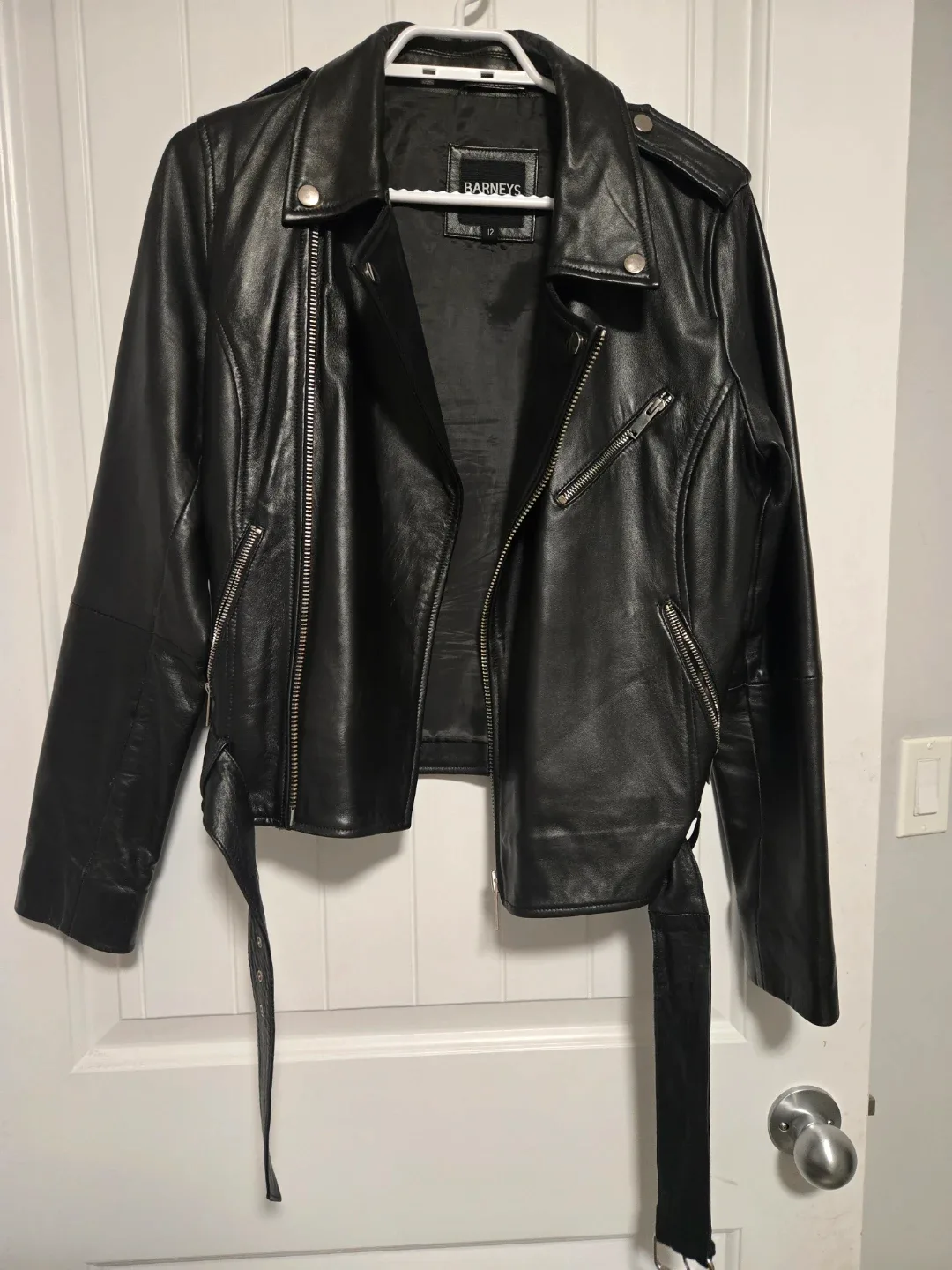 Barneys New York Black Leather Jacket Size 12