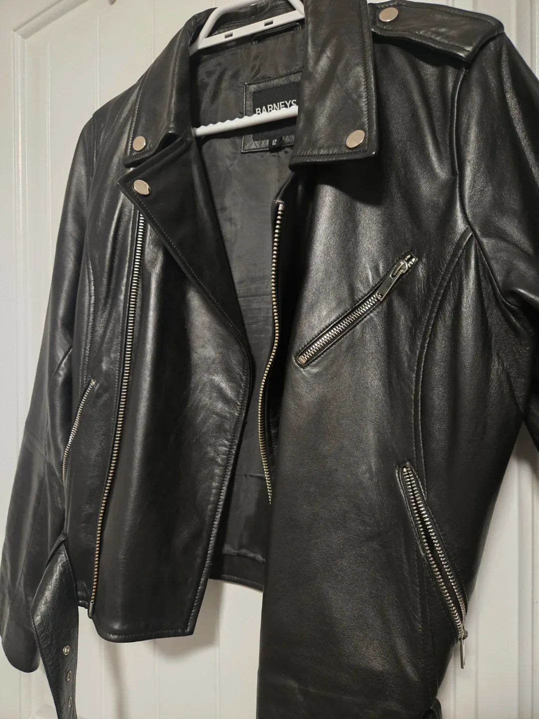 Barneys New York Black Leather Jacket Size 12 image indicator(2)