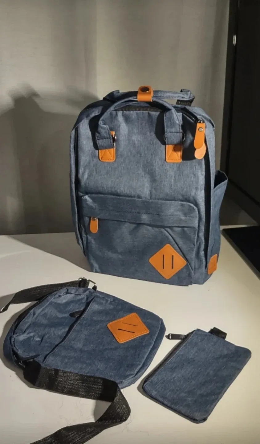 (NEW) Blue Canvas 3-Piece Backpack Set #Cleanout image indicator(5)