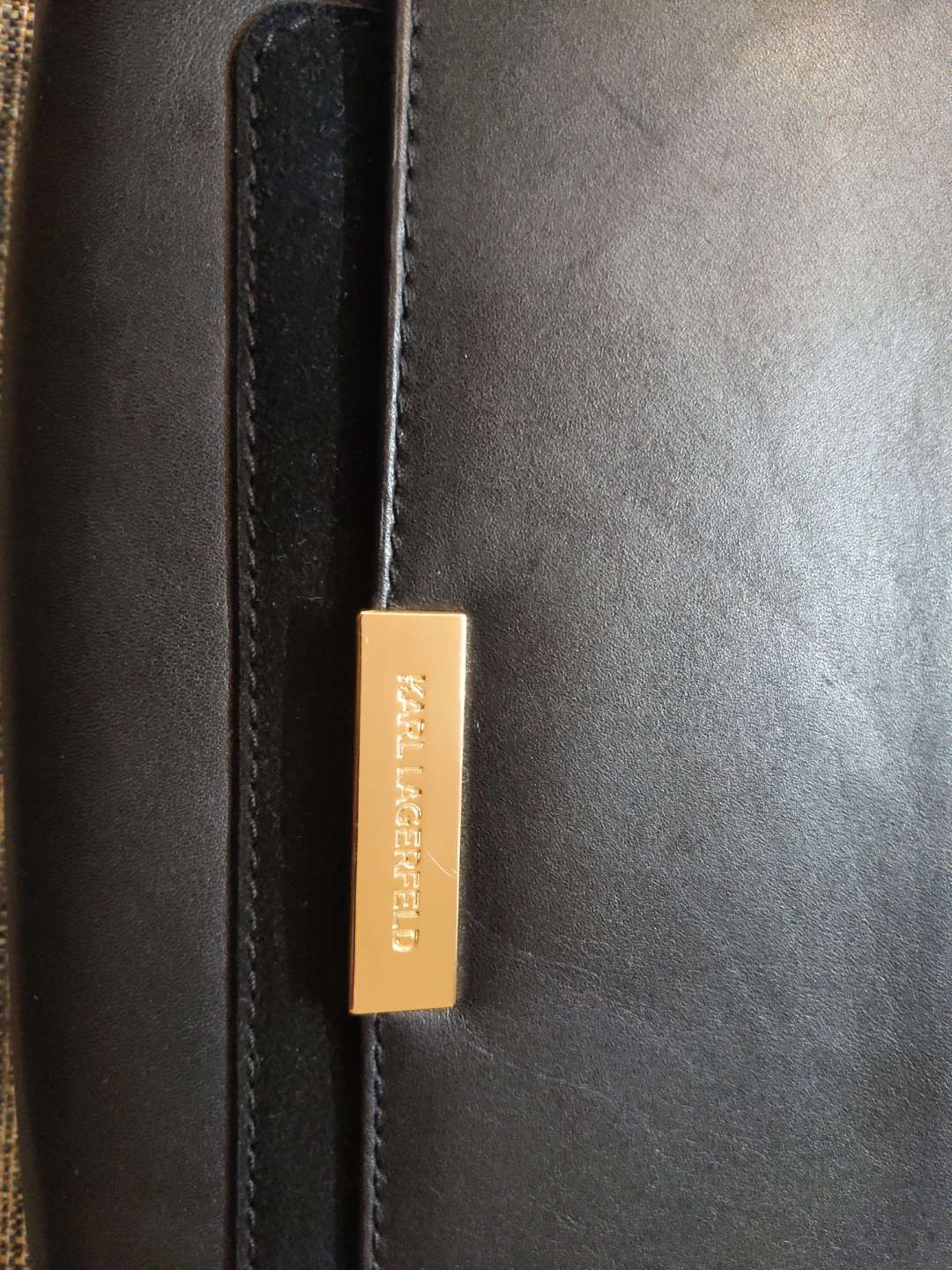 Karl Lagerfeld Black Leather crossbody bag - gold logo - photo 4