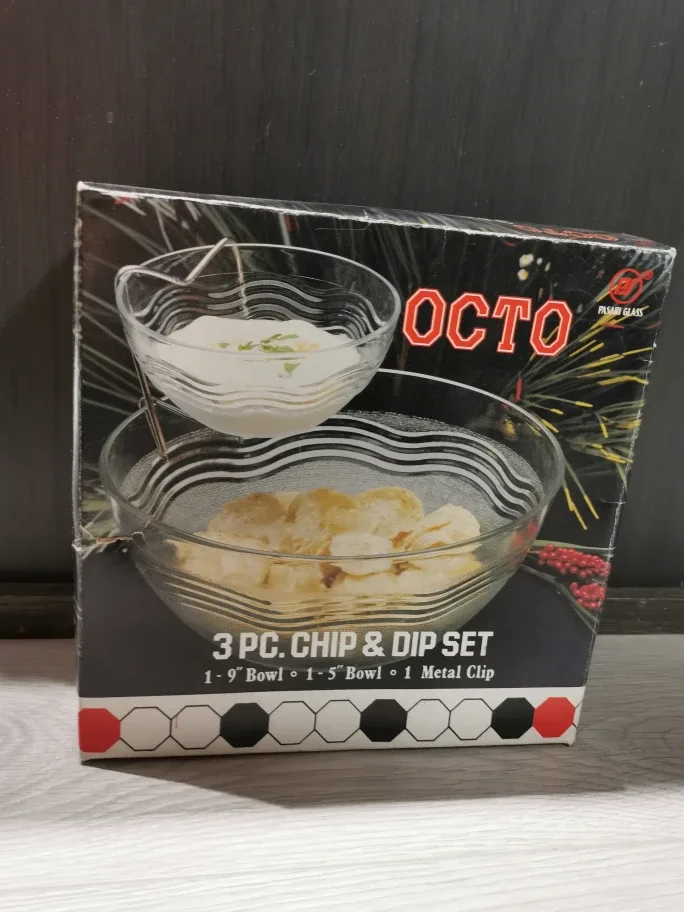 Octo Pasari Glass 3pc Chip & Dip Set