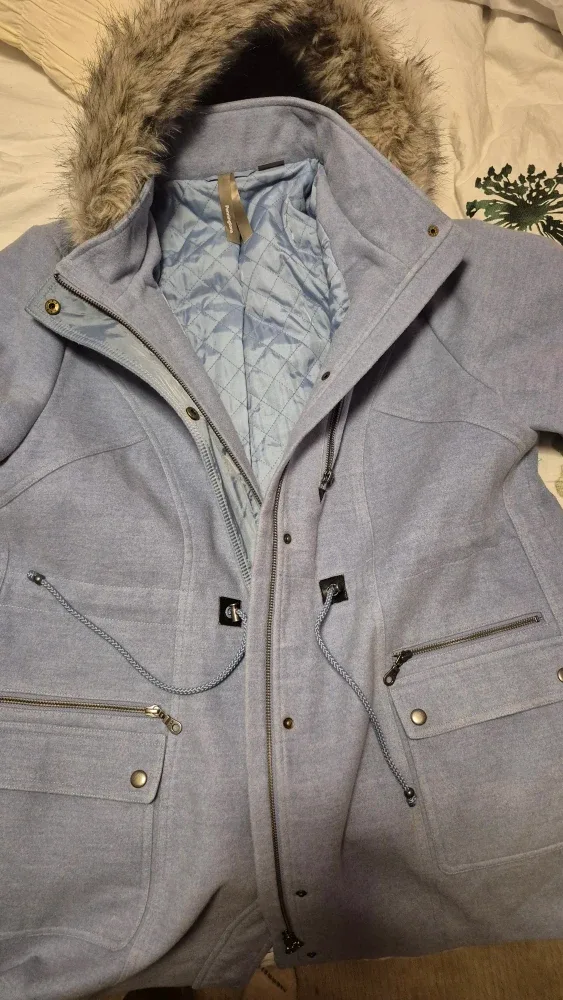 Penningtons Blue Winter Coat with Faux Fur Hood