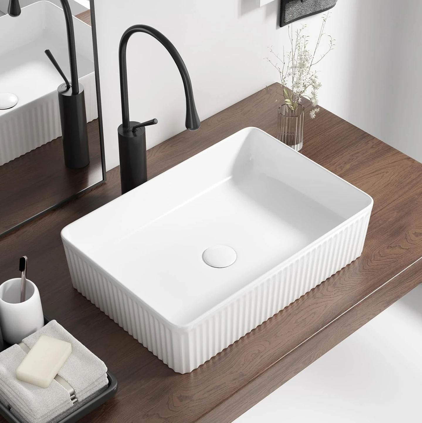 Qishka White Rectangular Vessel Sink - 20" x 13.5"
