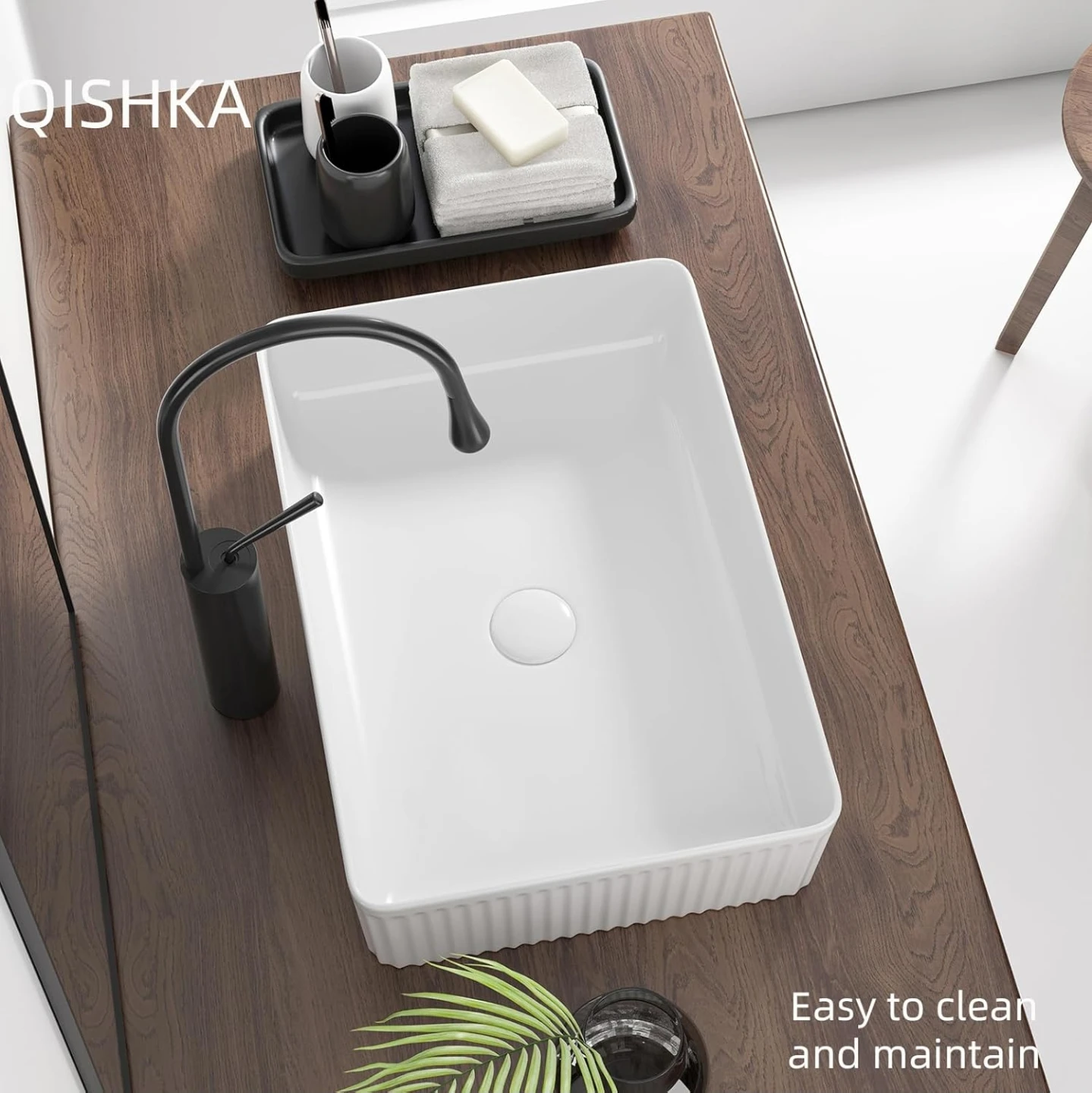 Qishka White Rectangular Vessel Sink - 20" x 13.5" - photo 4