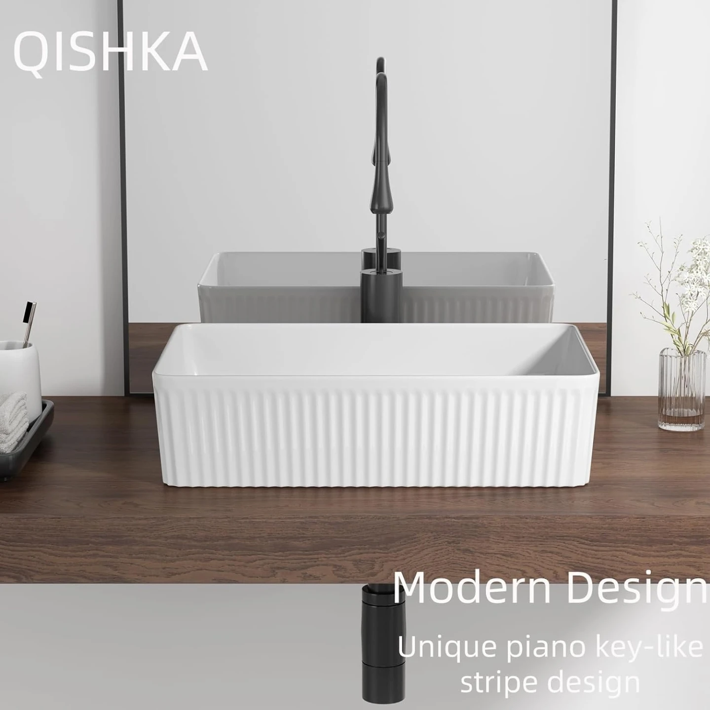 Qishka White Rectangular Vessel Sink - 20" x 13.5" - photo 5