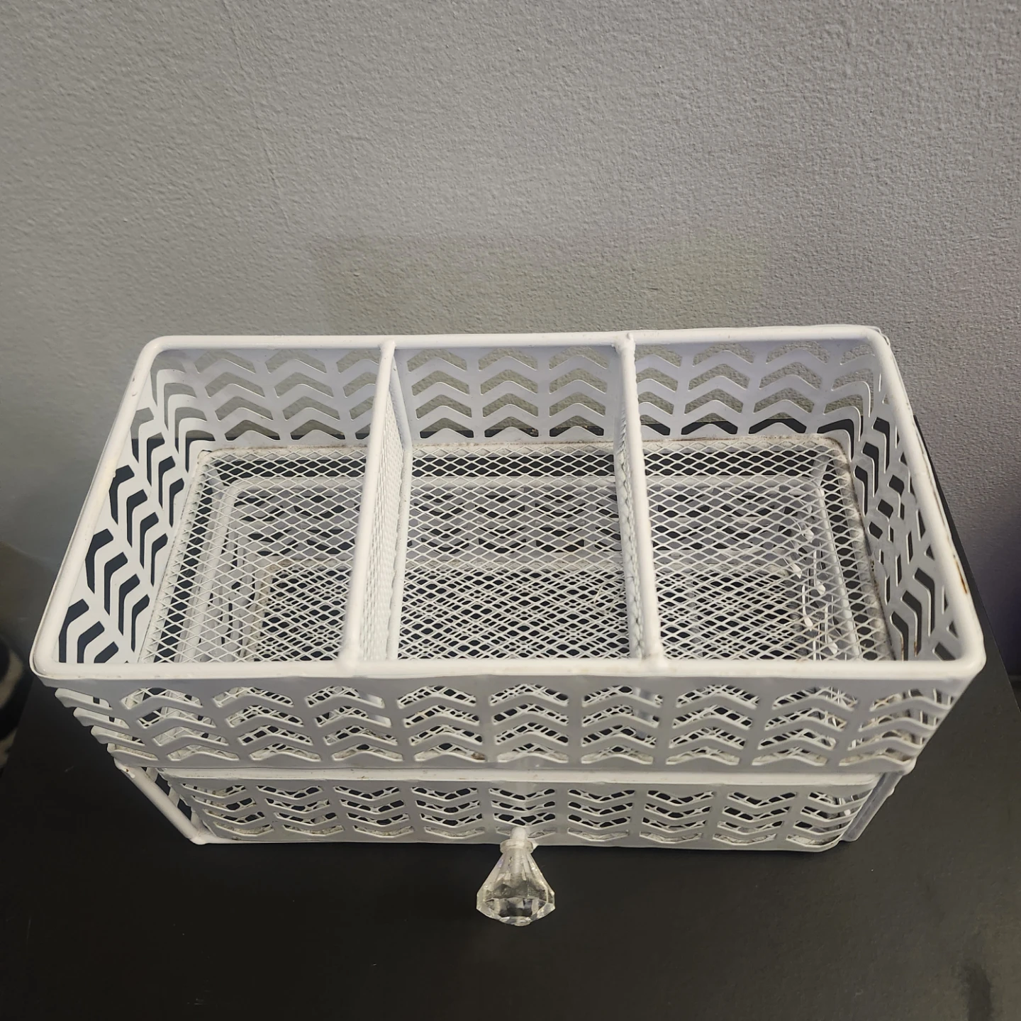 White Metal Desk Organizer with Drawer - photo 3
