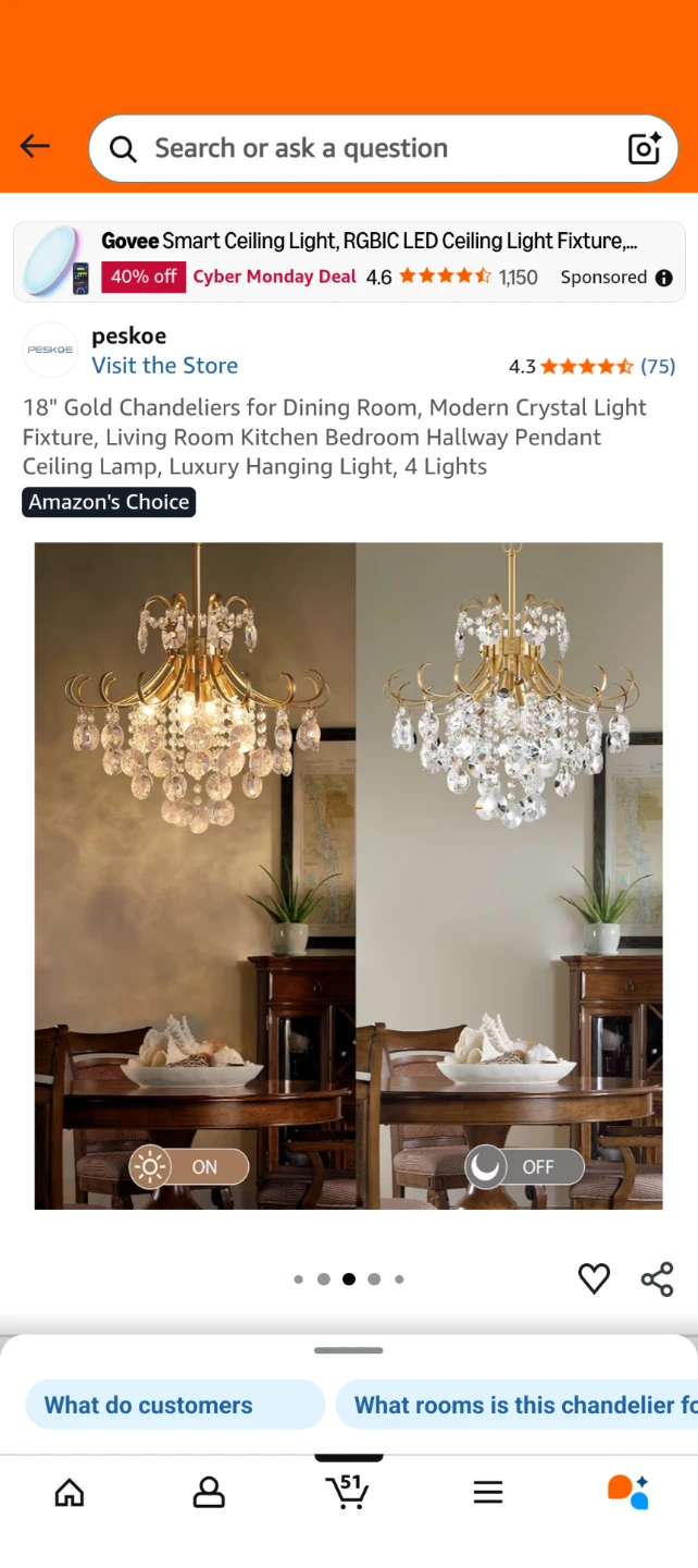 Peskoe 18" Gold Crystal Chandelier - photo 3