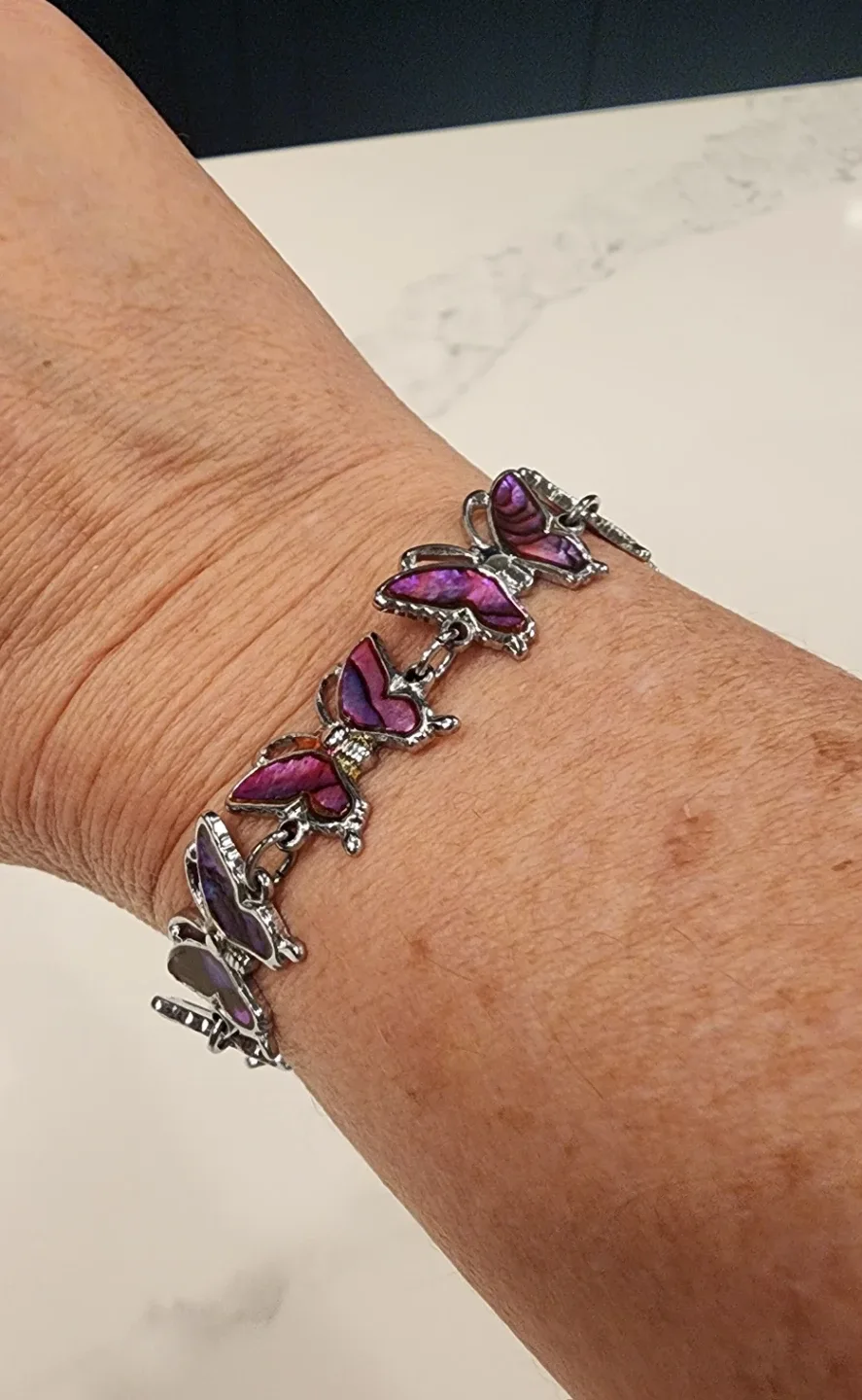 Beautiful Silver & Purple Butterfly Bracelet