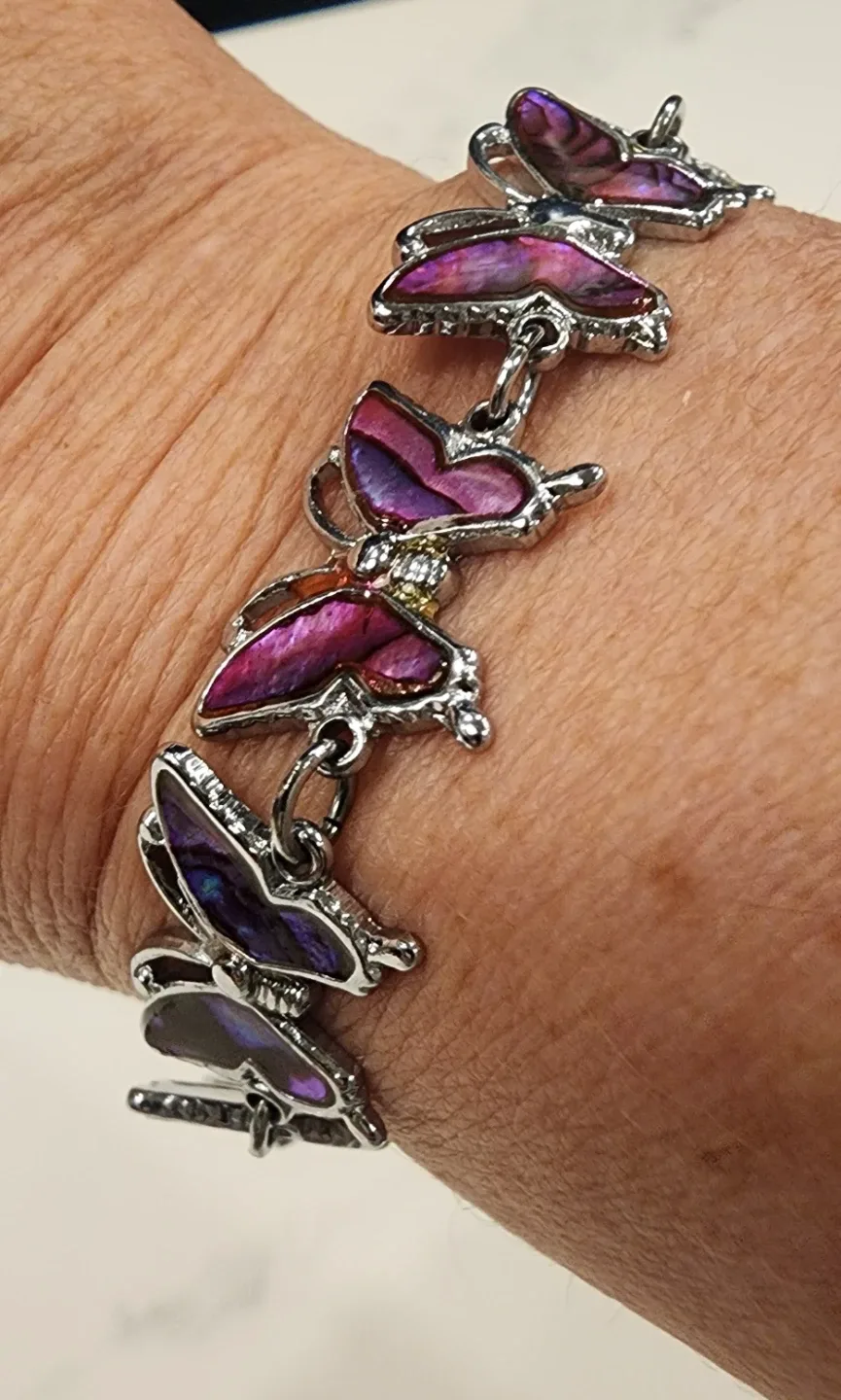 Beautiful Silver & Purple Butterfly Bracelet image indicator(2)