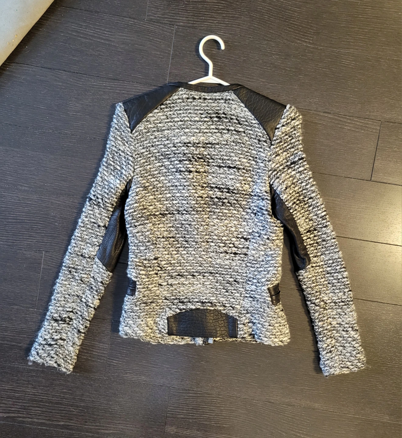 IRO Izzy Black Leather Grey Knit Jacket Sweater - photo 3