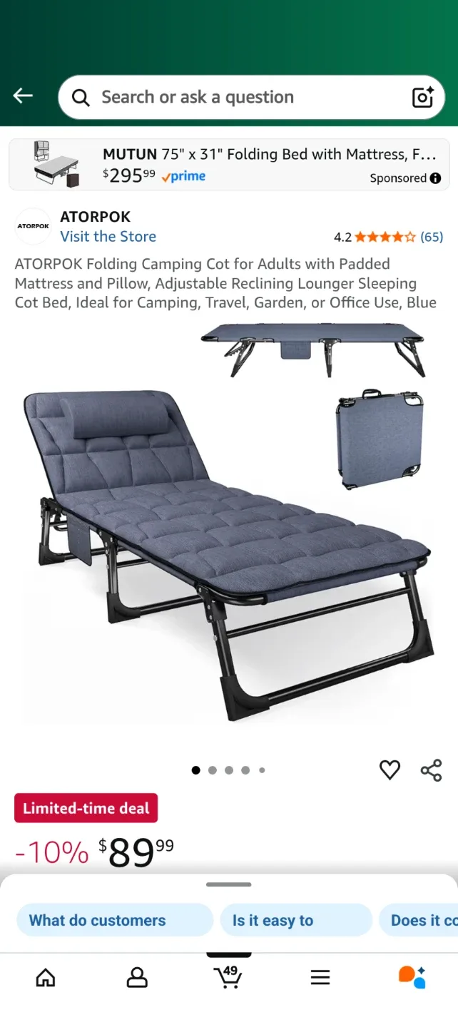 Atorpok Folding Camping Cot Bed