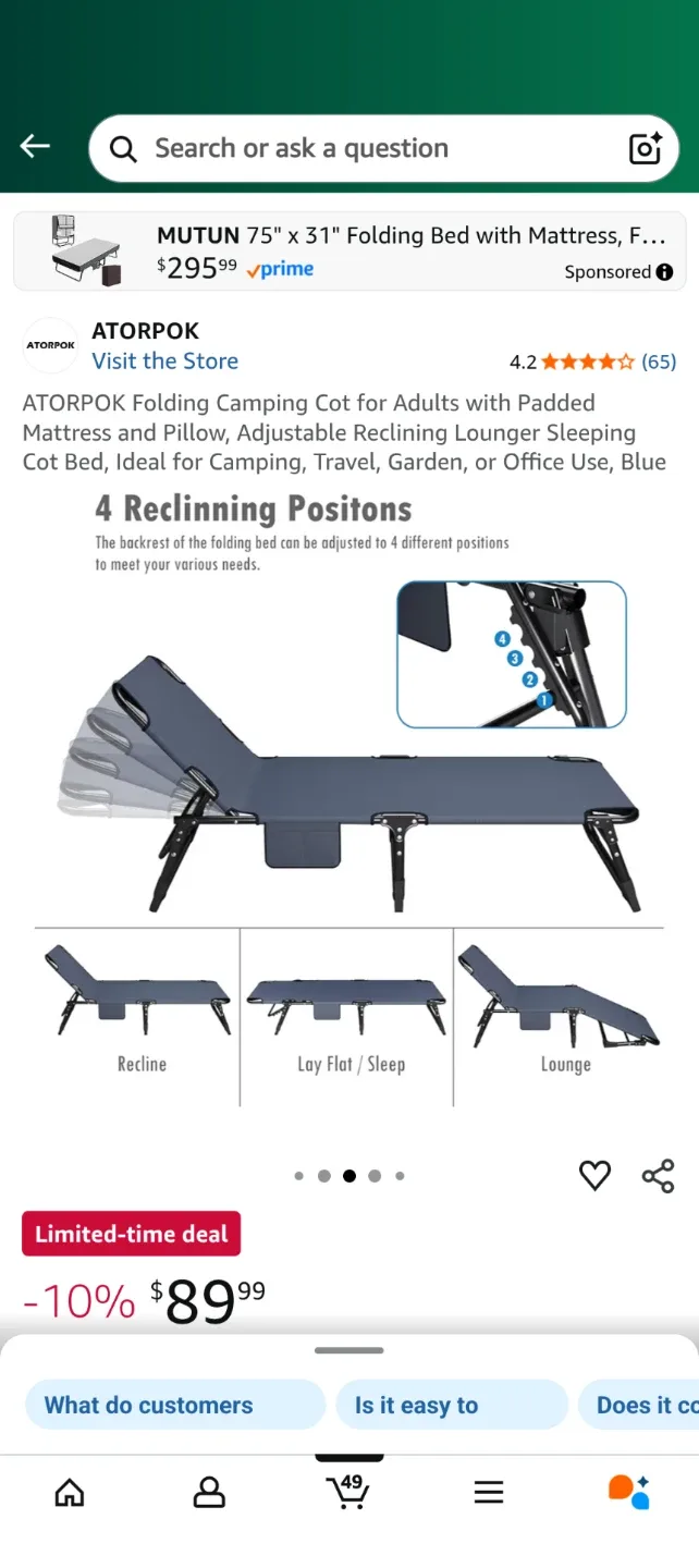 Atorpok Folding Camping Cot Bed image indicator(3)