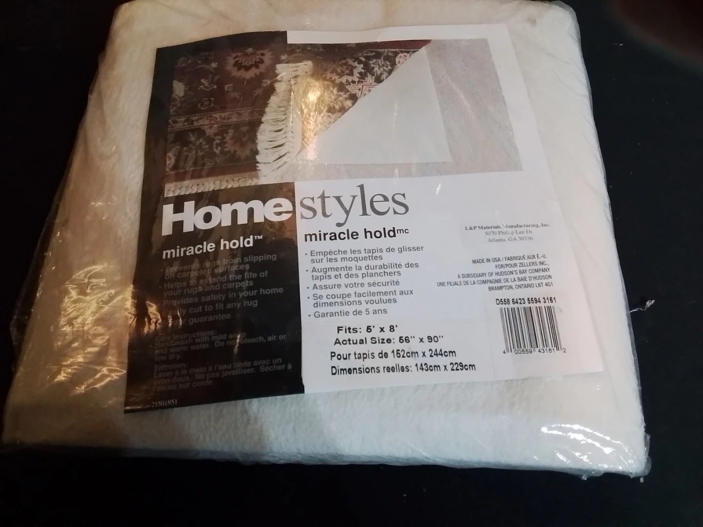 Home Styles Miracle Hold Rug Pad 5' x 8'