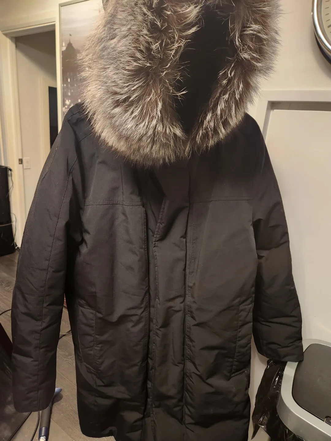 Black Winter Parka with Fur Hood