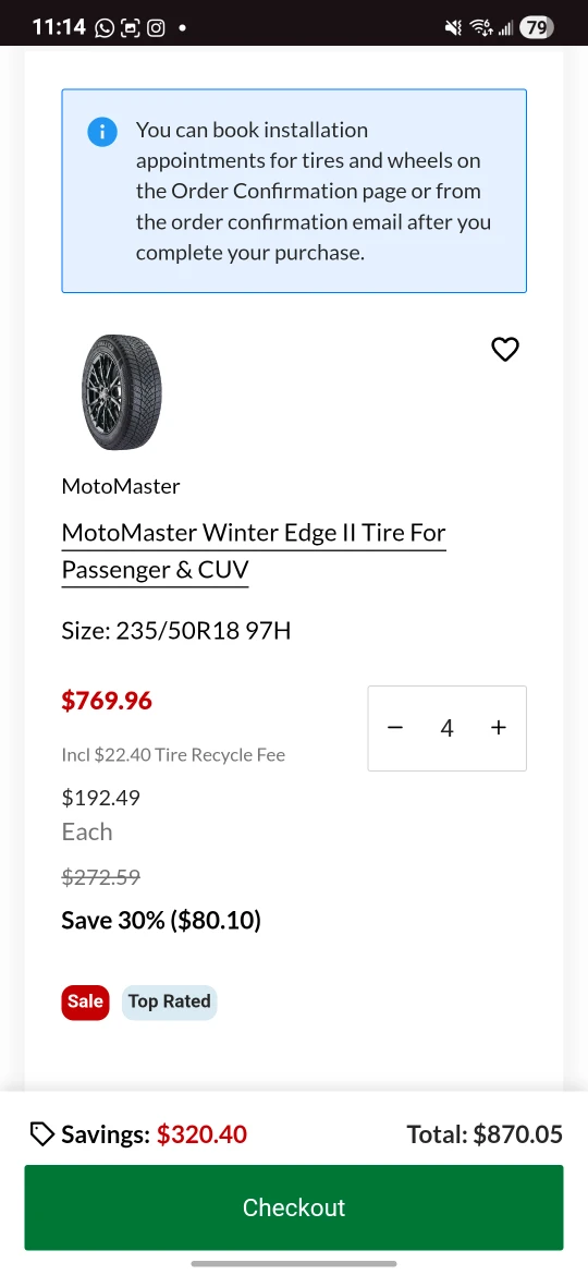 (Moving out sale)Motomaster Winter Edge Tire 235/50R18
