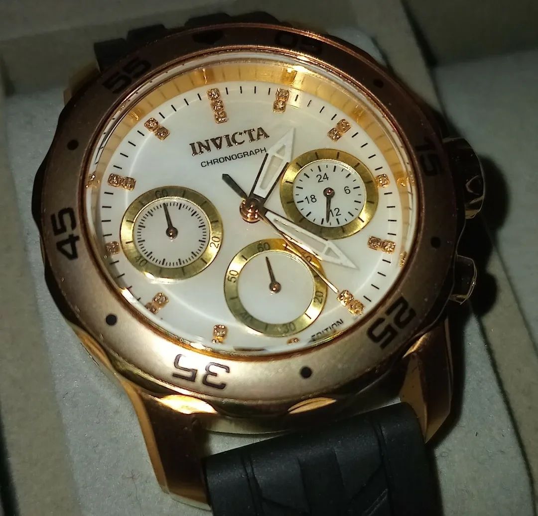 Invicta Watch Gold Mother of Pearl Diamond Chronograph Diver