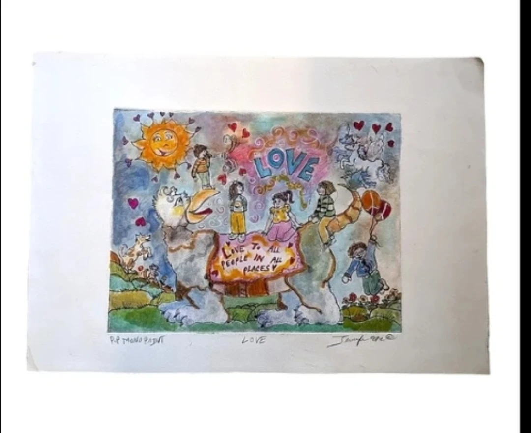 LOVE Hand painted original signed Etching & watercolor - photo 2