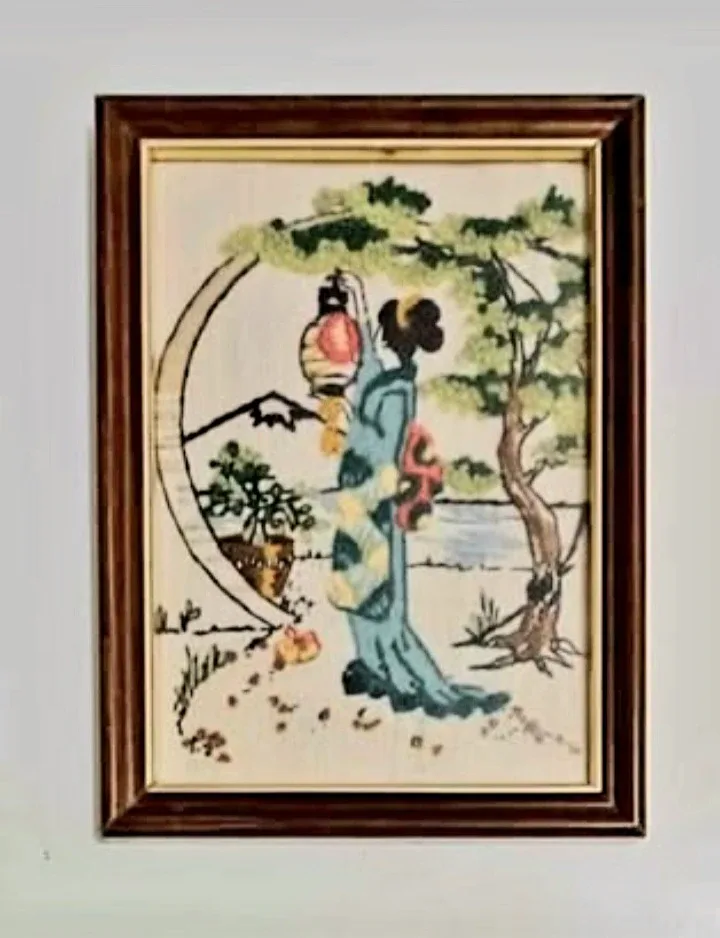 Vtg Hand Embroidered Japanese Geisha Glass Frames image indicator(3)