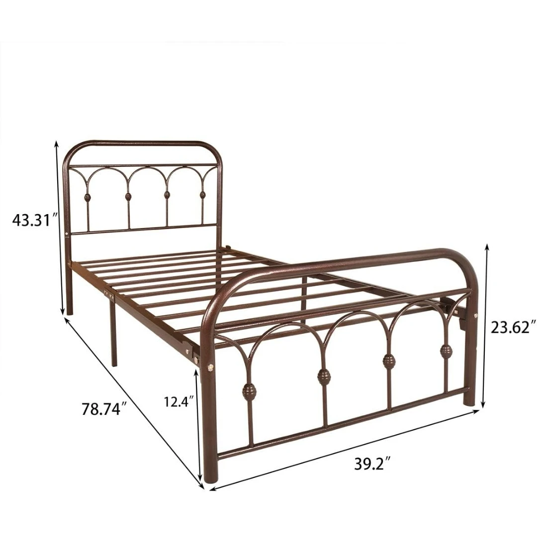 Metal Single Bed Frame - Brown - photo 2