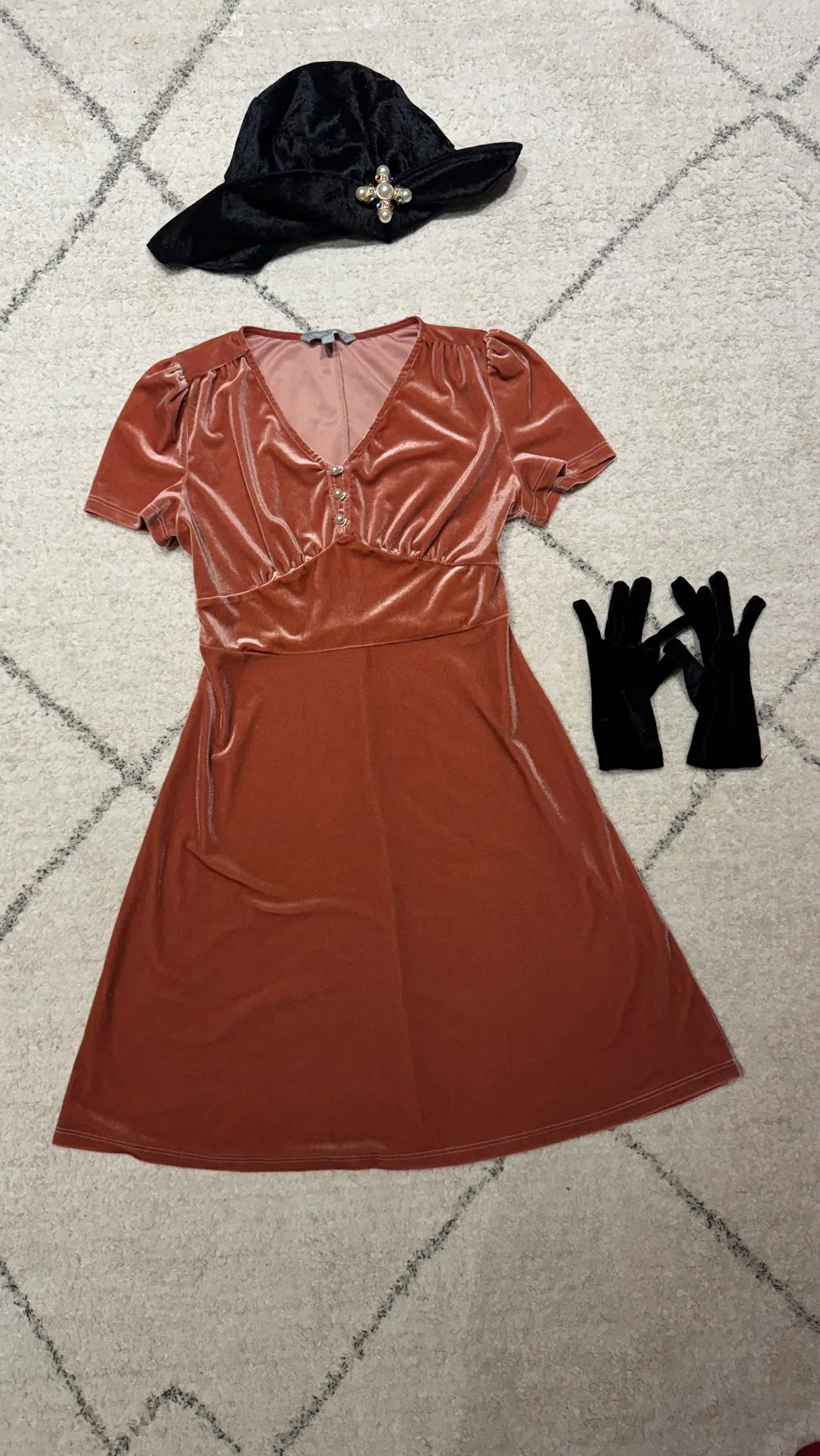 Sold together! Coral velvet V-neck dress image indicator(2)
