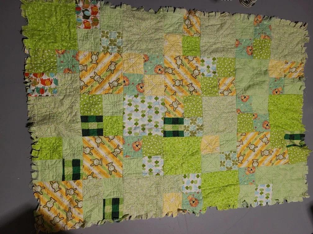 Handmade Green Flannel Baby Quilt, #cleanout