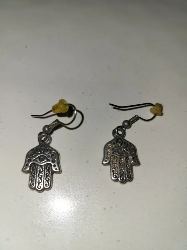 Hamsa Hand Silver Earrings