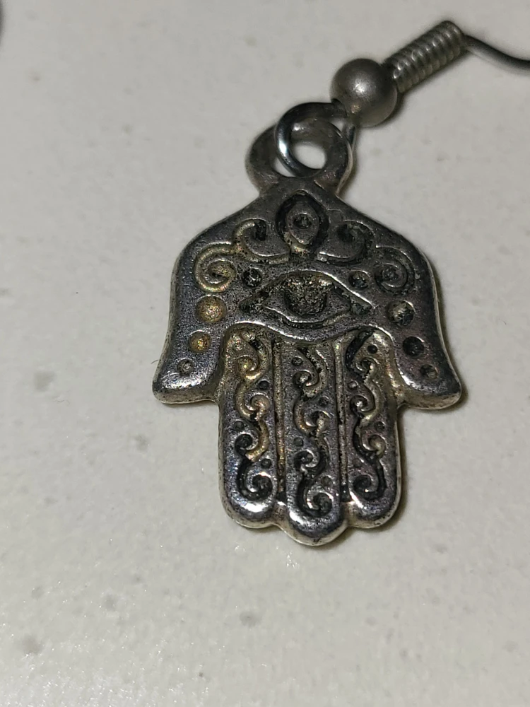 Hamsa Hand Silver Earrings - photo 3