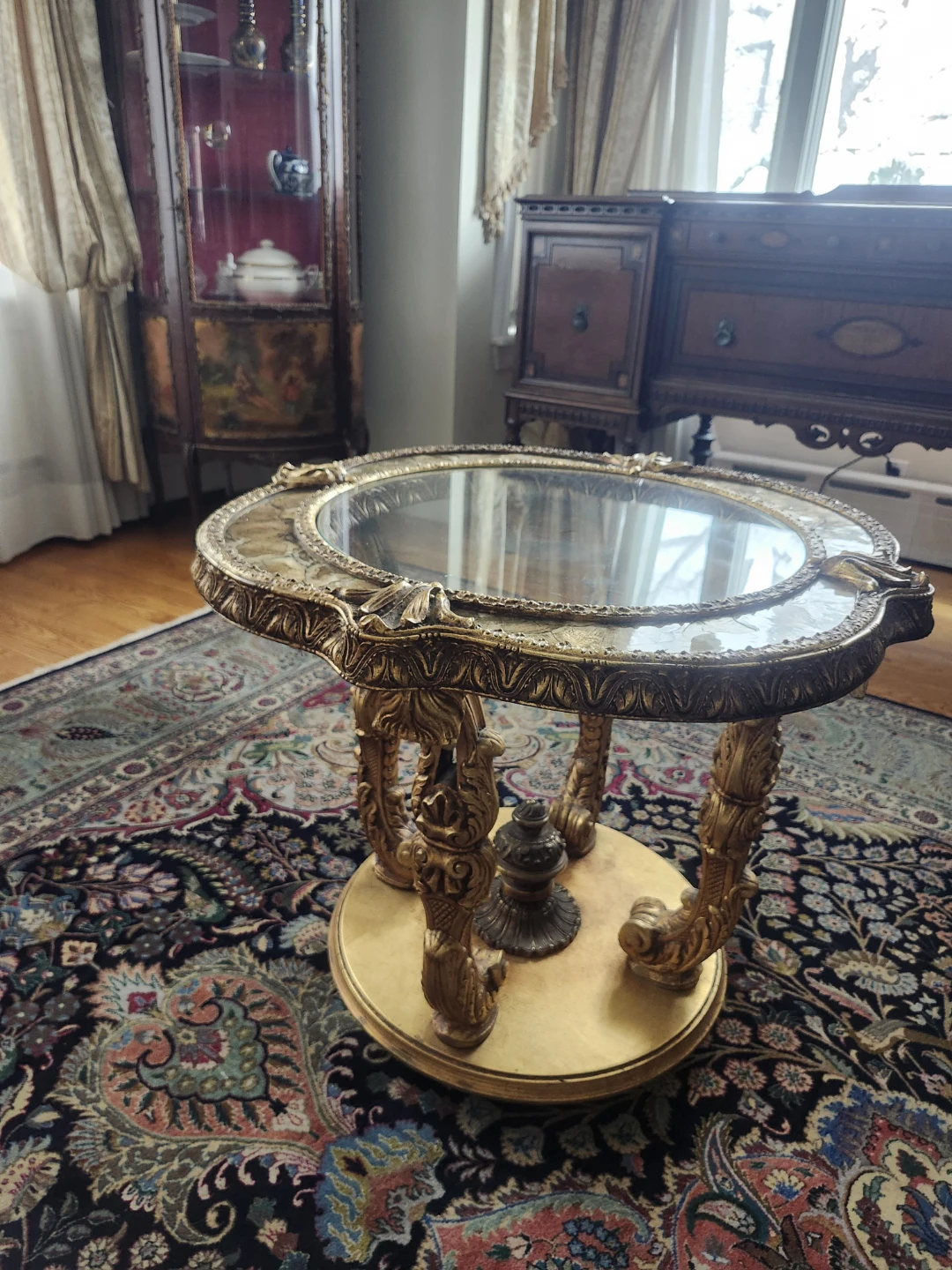 Gold Round Glass Top Accent Table