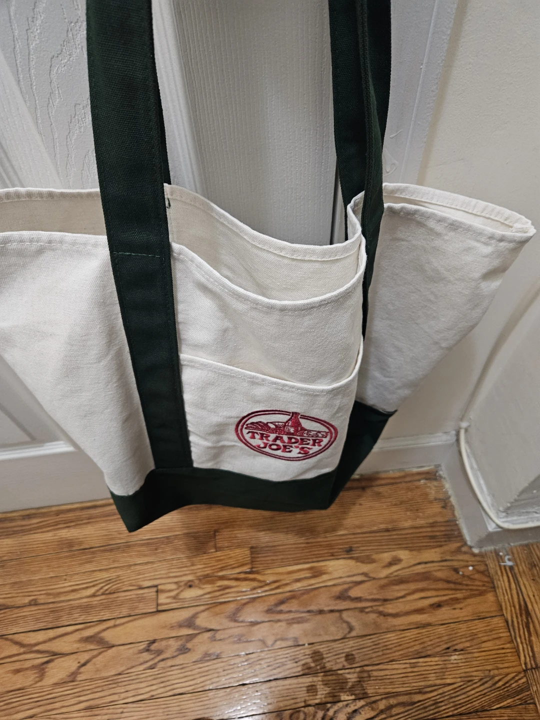 Trader Joe's Large Canvas Tote With Green Handles. - photo 2