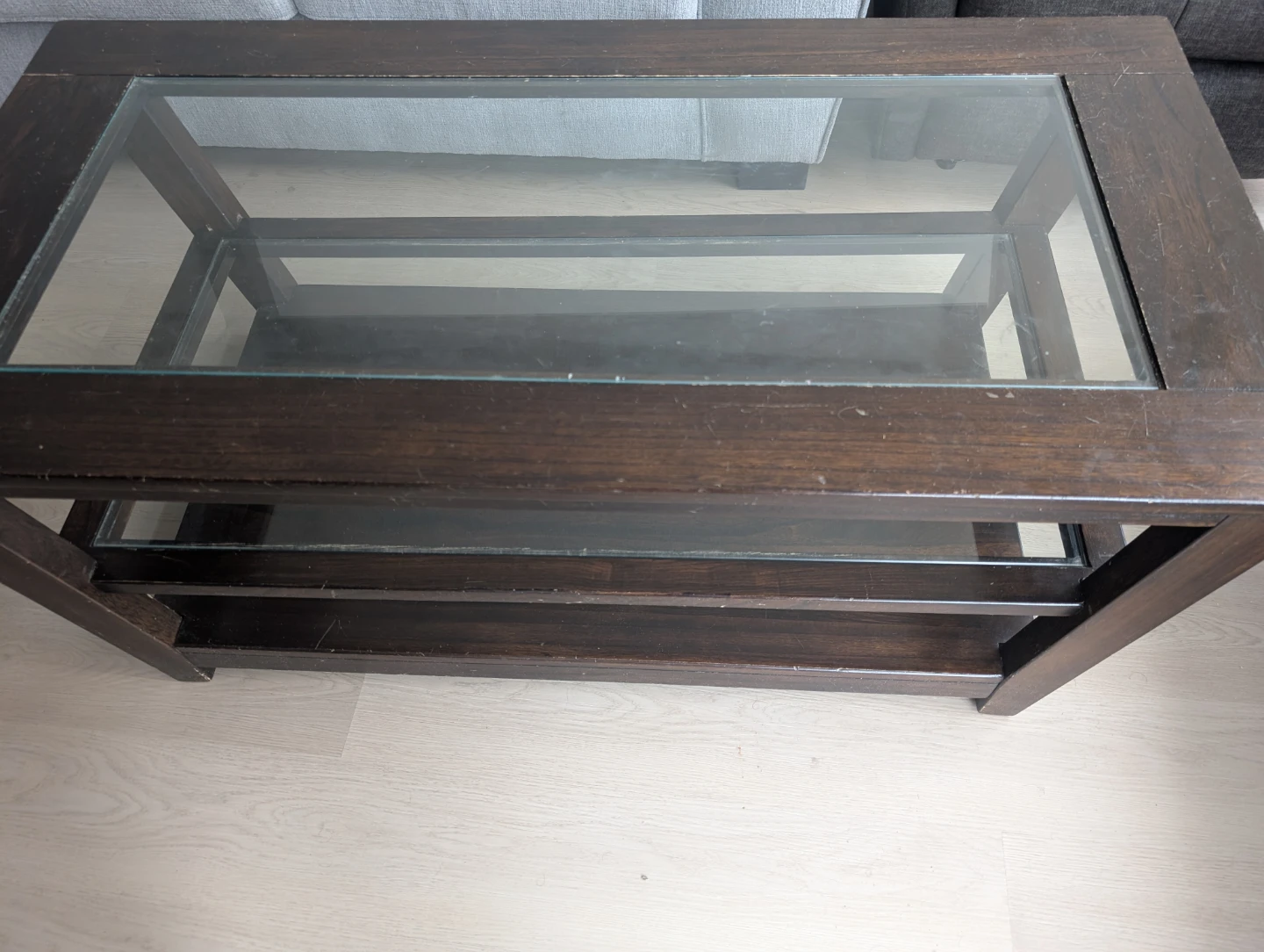 Dark Brown Wood & Glass Coffee Table