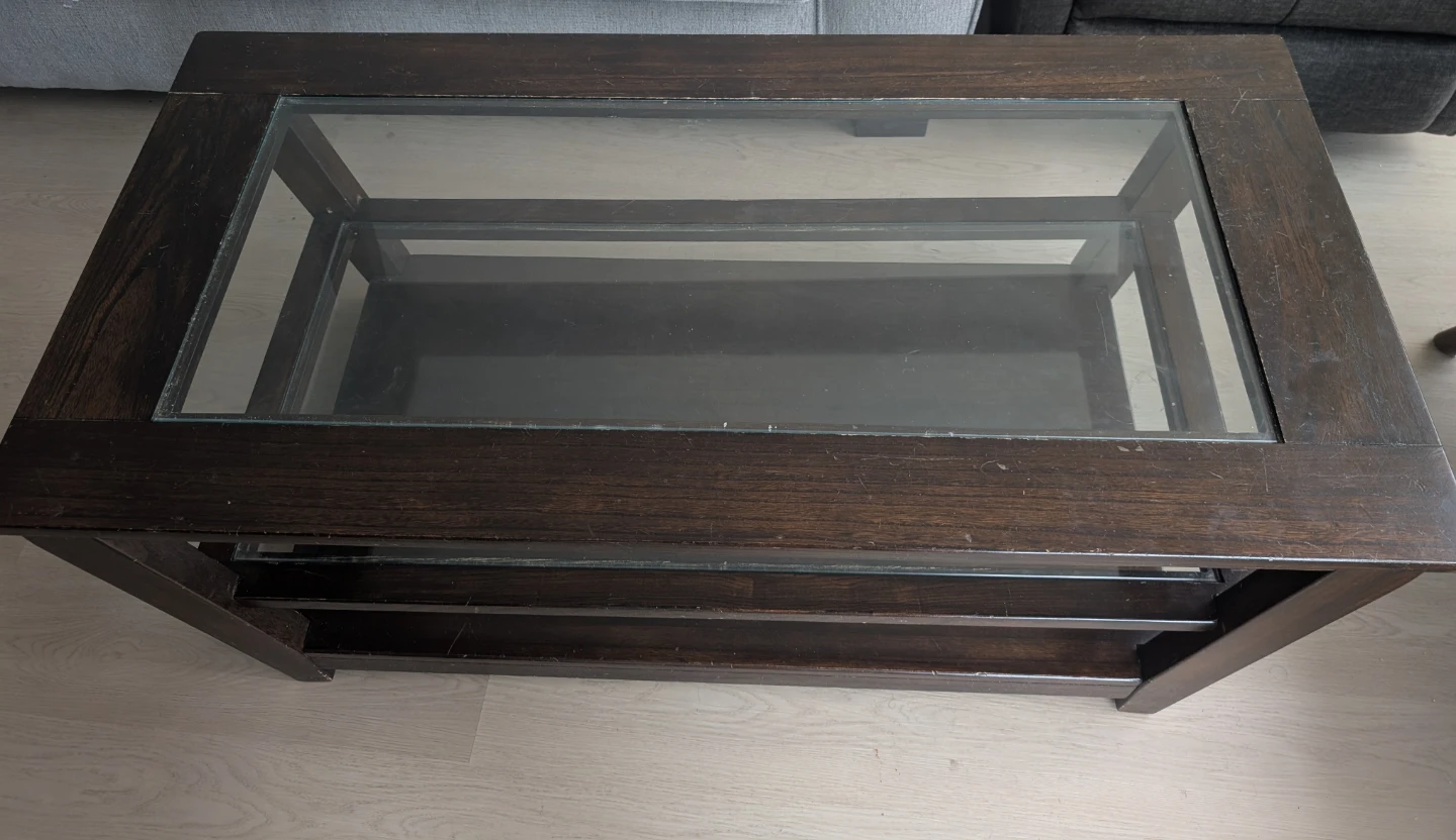 Dark Brown Wood & Glass Coffee Table - photo 2