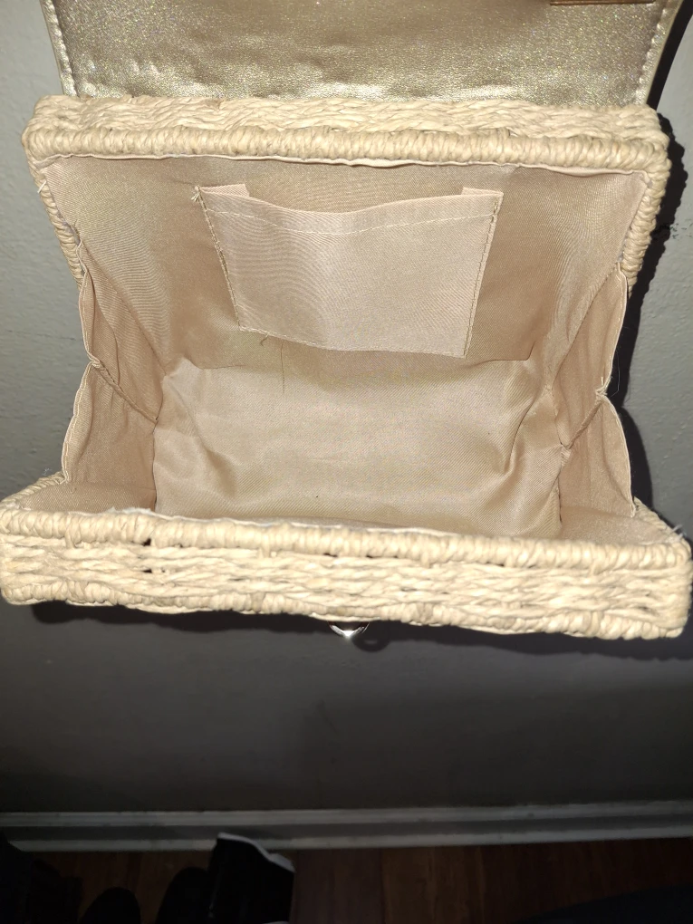 Woven Straw & Gold Crossbody Bag - photo 3