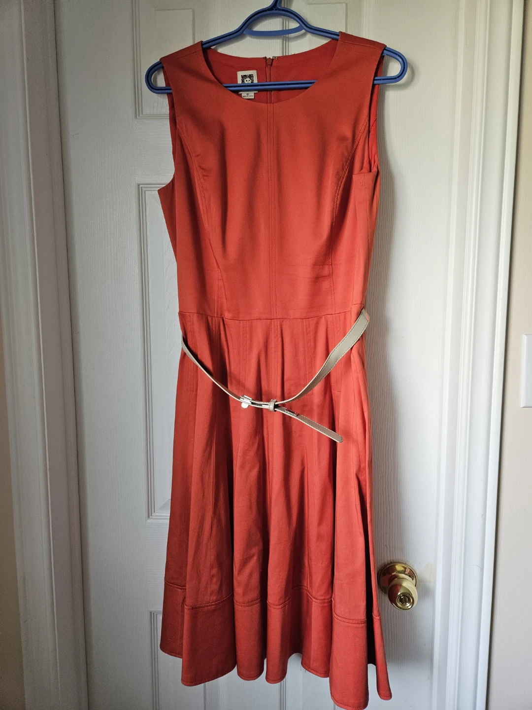 Anne Klein orange A-line midi dress size 10
