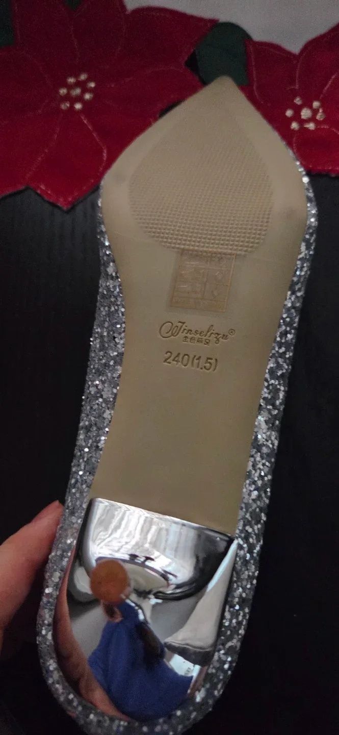 Tinselsizu Silver Glitter Heels - Size 1.5 image indicator(4)
