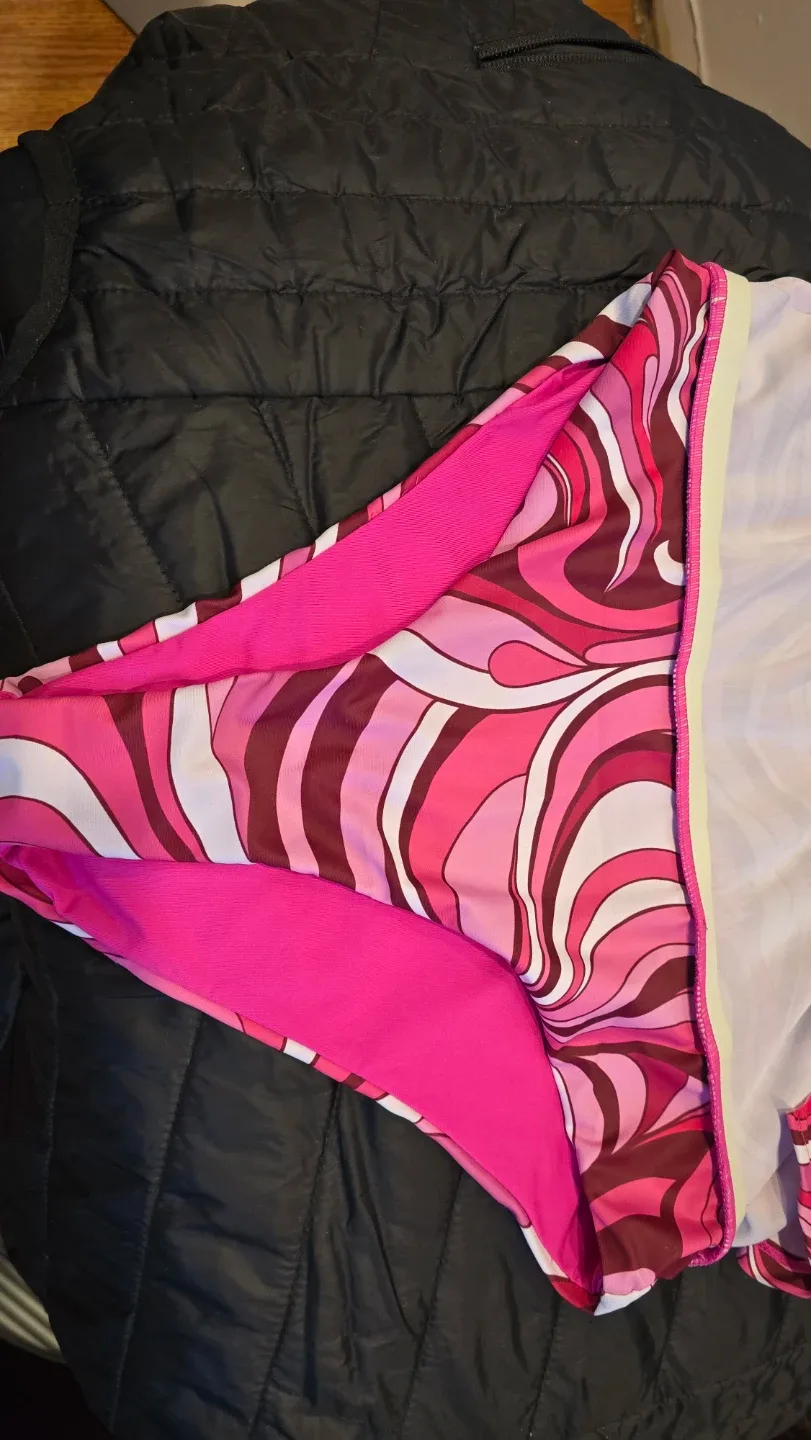 Pink Patterned Swimsuit skirt with panty M #Cleanout image indicator(3)