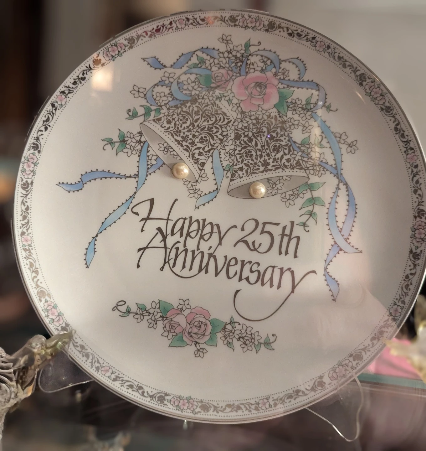 Happy 25th Anniversary Porcelain Plate and Bell