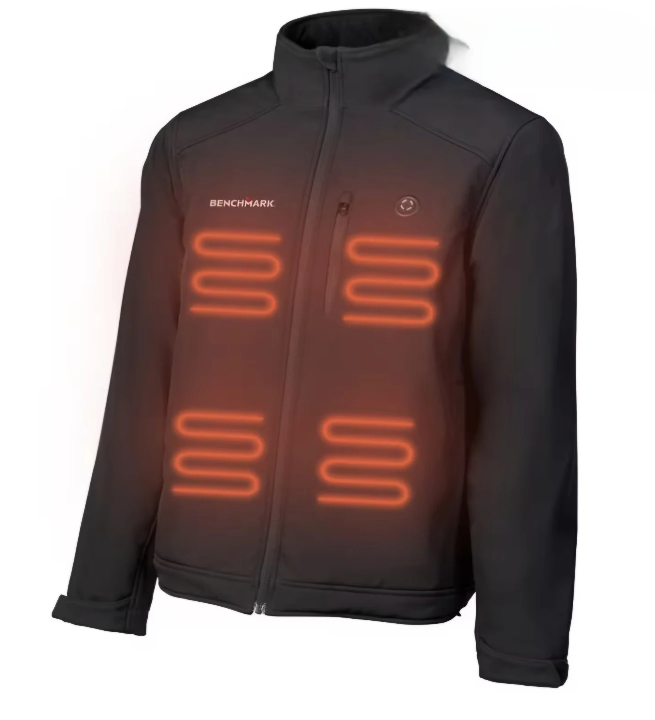 New black XLg size heated coat, with a rechargeable battery.