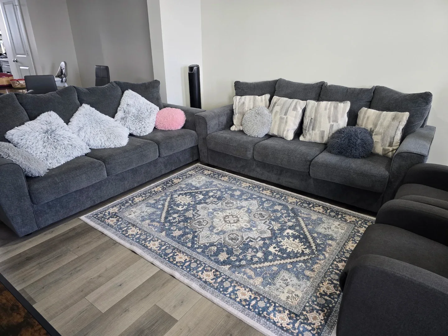 Ashleys Grey Three-Seat Sofa x2