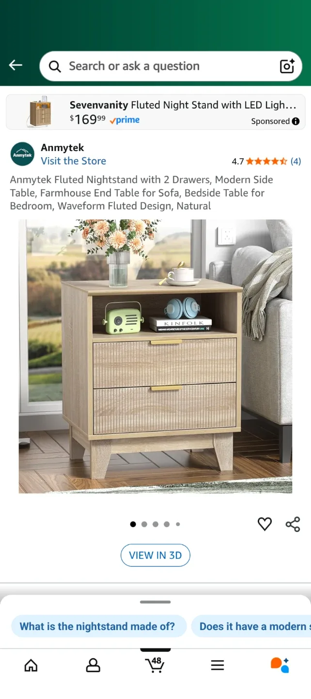 Anmytek Fluted Nightstand with 2 Drawers