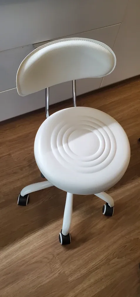 White Rolling Stool with Backrest