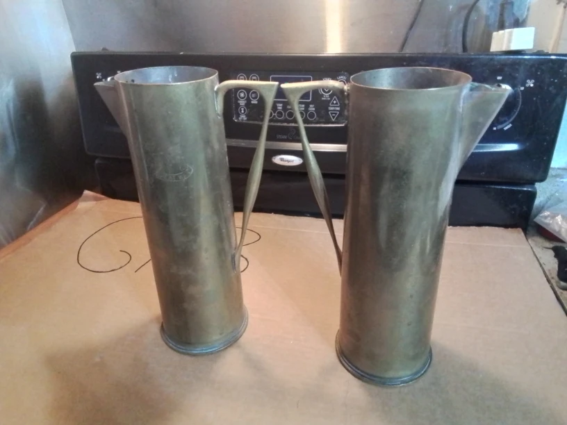 Antique WW I Trench Art Artillery Shell Brass Picthers 1916
