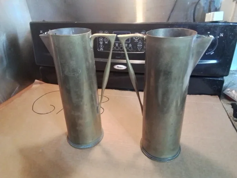 Antique WW I Trench Art Artillery Shell Brass Picthers 1916