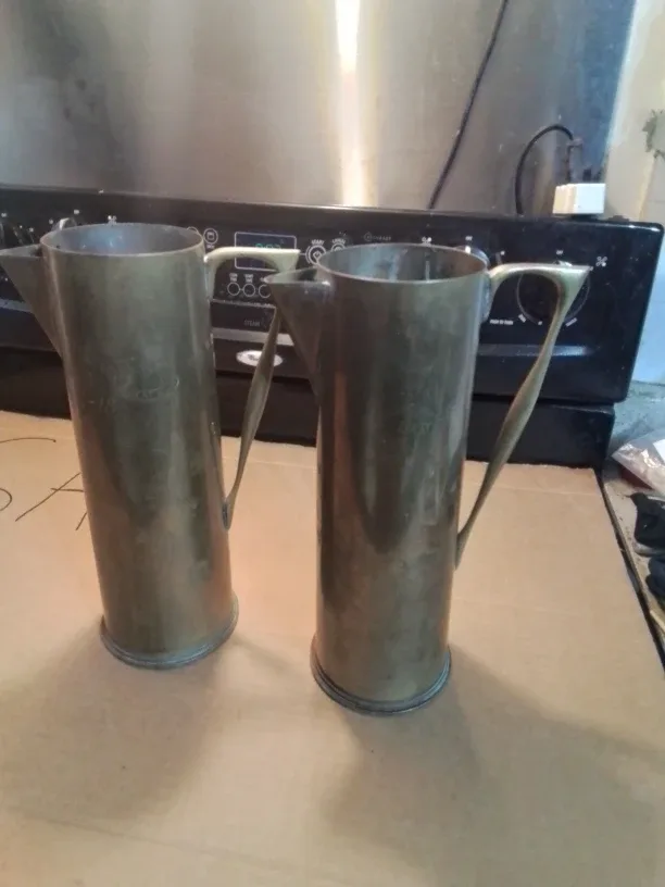 Antique WW I Trench Art Artillery Shell Brass Picthers 1916 image indicator(3)