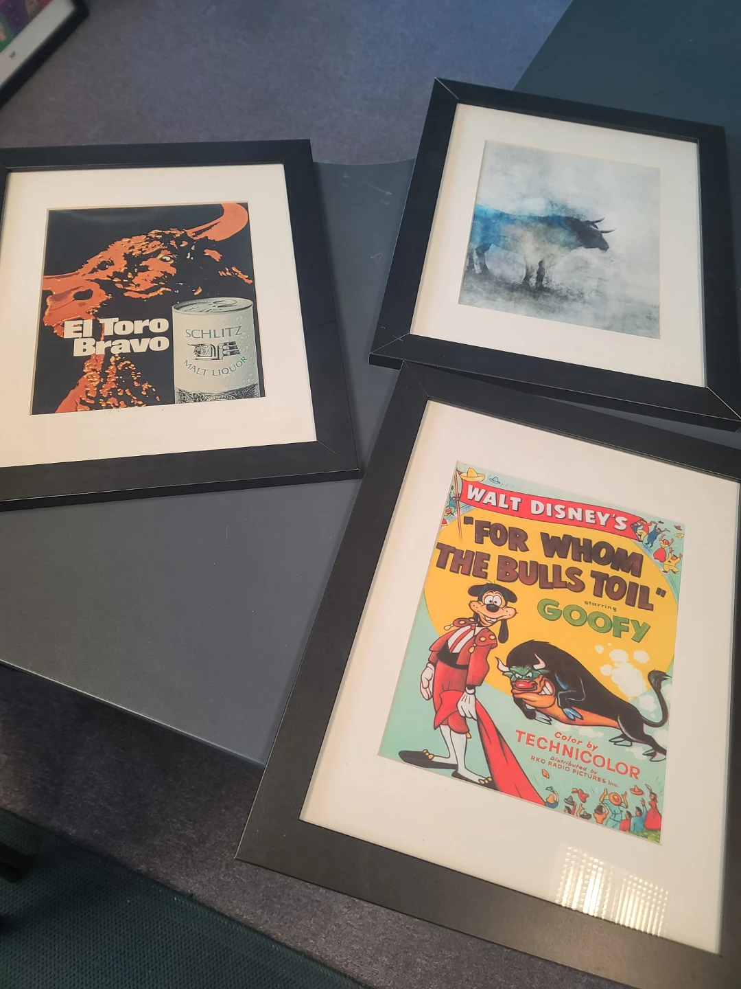 Set of 3 Framed Bull Art Prints
