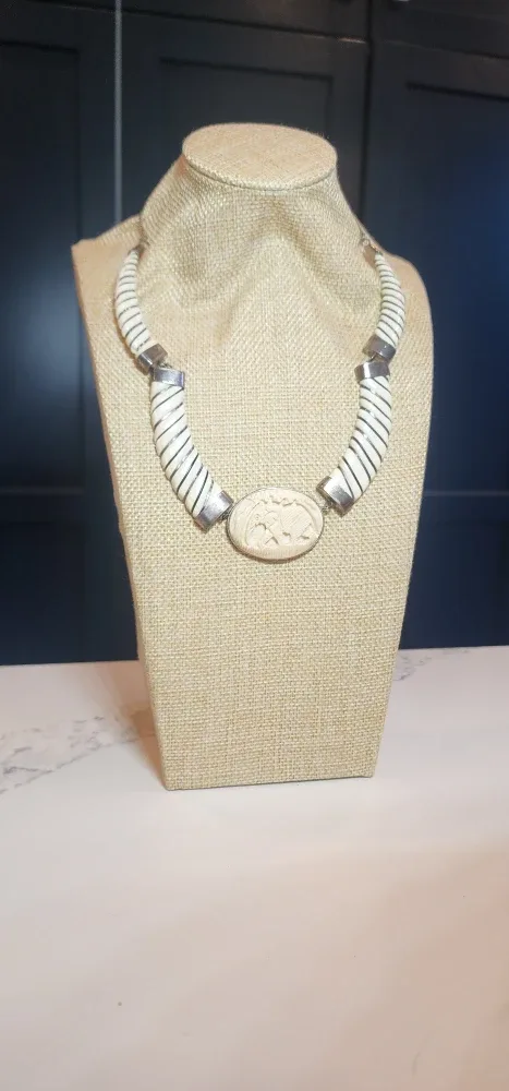 Vintage Hand-Carved Bone, Elephant Necklace – Statement Piece